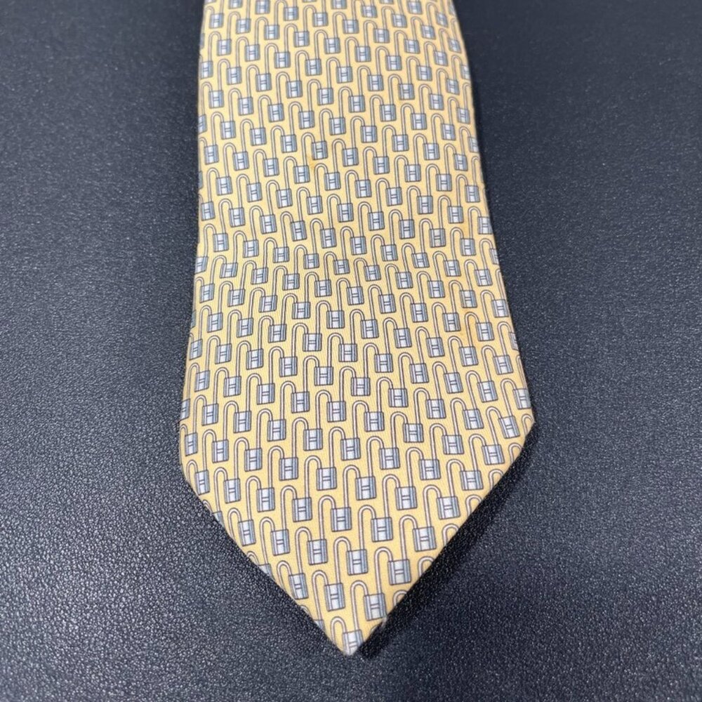 Hermes 100% Silk Tie Yellow/Blue (71854)